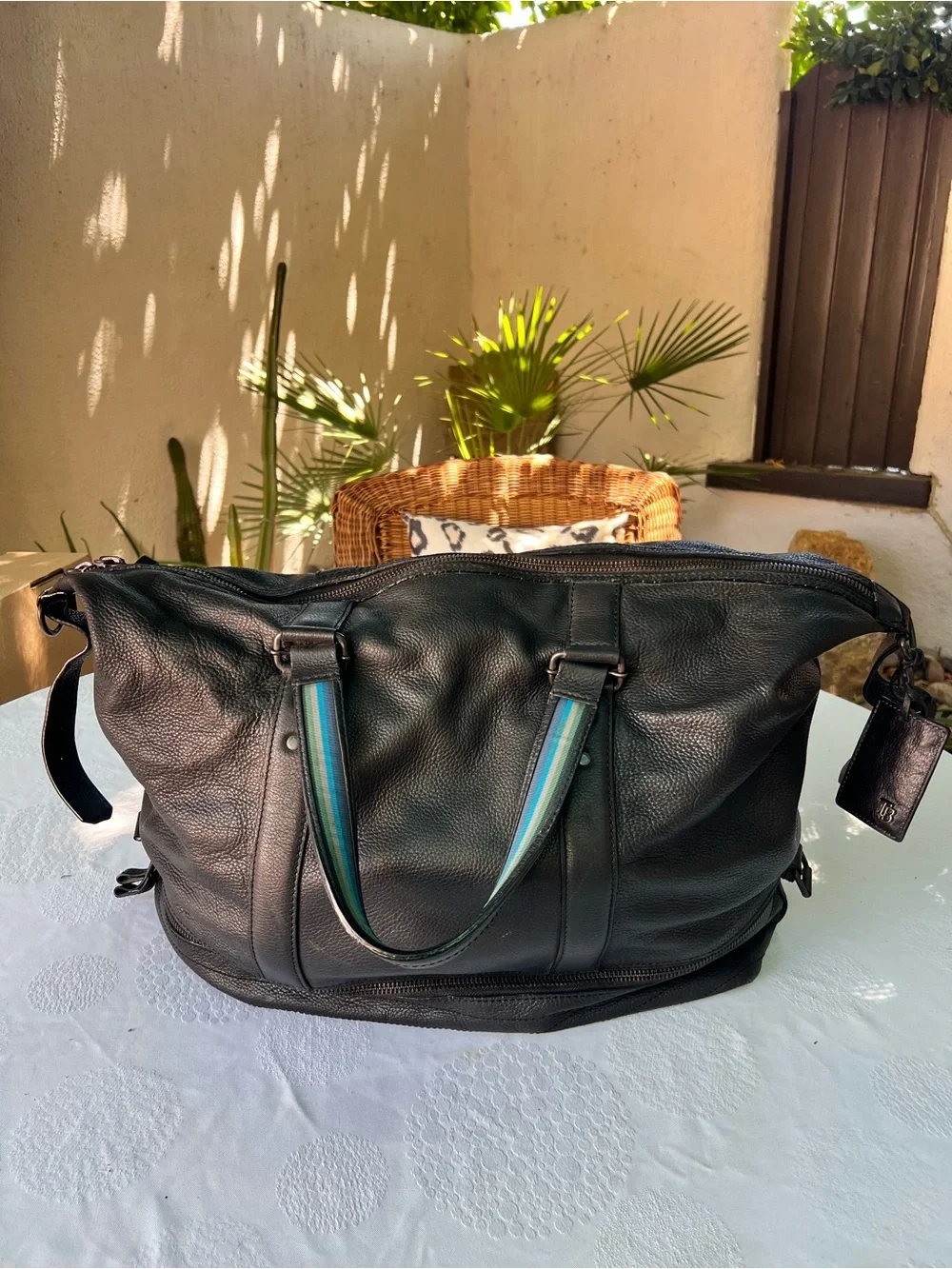 Vintage Ted Baker Leather Travel weekend Bag in black with Accent Straps